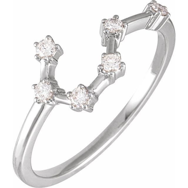 14K Yellow Or White Gold Round I1, H+ Polished Natural Diamond Zodiac Constellation Ring, Size 7