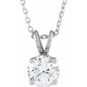 14K White Gold Round 6Mm F+ Vs 7/8 Ct Lab-Grown Diamond Solitaire Necklace, Length: 18 In