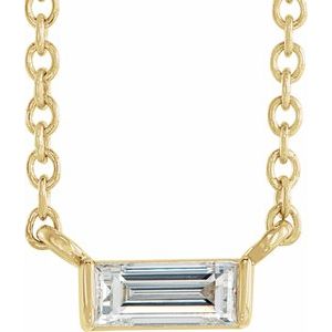 14K Yellow Gold Straight Baguette 4.5 X 2Mm Ghi Si2-Si3 1/8 Ct Natural Diamond Channel-Set Solitaire Necklace, Length: 18 In