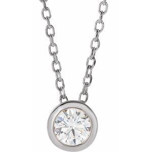 14K White Gold Round 4.1Mm Gh Si1-Si2 1/4 Ct Lab Grown Diamond Solitaire Bezel-Set Necklace, Length: 18 In