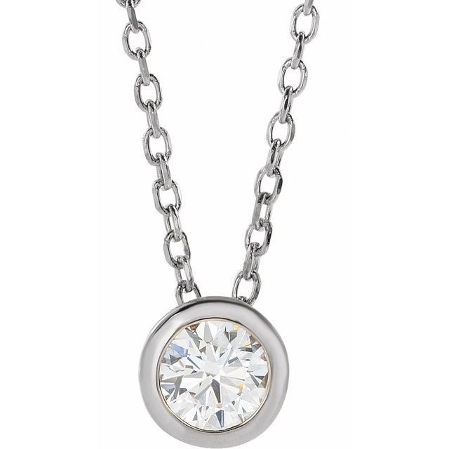 14K White Gold Round 3.5Mm I1, G-H 16-18 In Polished 1/6 Ct Natural Diamond Solitaire Bezel-Set Necklace
