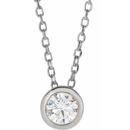 14K White Gold Round 3.5Mm I1, G-H 16-18 In Polished 1/6 Ct Natural Diamond Solitaire Bezel-Set Necklace
