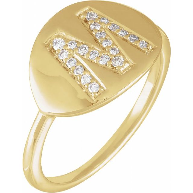 14K Yellow Or White Gold Round I1, H+ Polished Natural Diamond Initial A Signet Ring