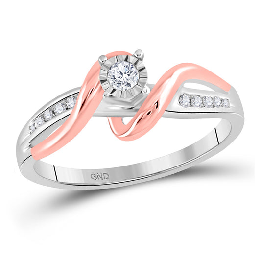 10K White & Rose-tone Gold Round Diamond Solitaire Bridal Wedding Engagement Ring 1/8 Cttw, Womens Size: 5-10