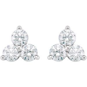 14K White Gold Round 2.5 Mm Three Stone Earrings With Backs