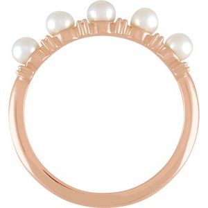 14K Rose Gold Cultured White Seed Pearl & 1/10 CTW Natural Diamond Anniversary Band Size 7