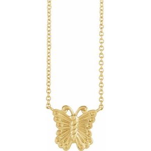 14K Yellow Gold 12.5 X 9.99 Mm 16 In Polished Butterfly Necklace