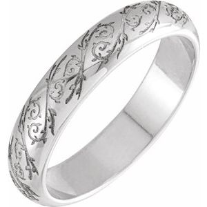14K X1 White Gold 4 Mm Polished Whimsical Floral Wedding Band Size 8