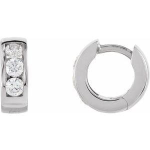 14K Yellow Gold Pair Round Shape 2Mm I1, Gh 1/5 Ctw Natural Diamond Channel-Set Hinged Hoop Earrings, Length: 10 Mm, Thickness: 3.5 Mm