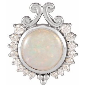 14K White Gold Round 8Mm G-H I1 White Opal And 1/6 Ctw Natural Diamond Pendant