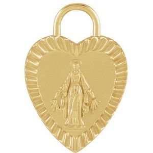 14K Yellow Gold 20.08 X 13.9 Mm Polished Miraculous Mary Heart-Shaped Pendant