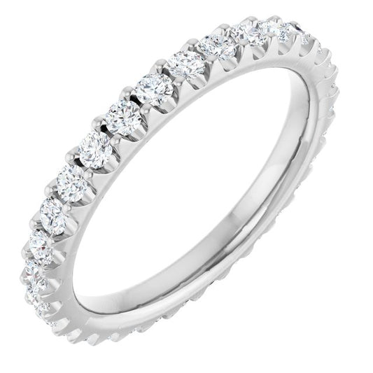 14K White Gold Round 2 Mm Vs, F+ Polished 9/10 Ctw Lab-Grown Diamond Eternity Band, Size 7