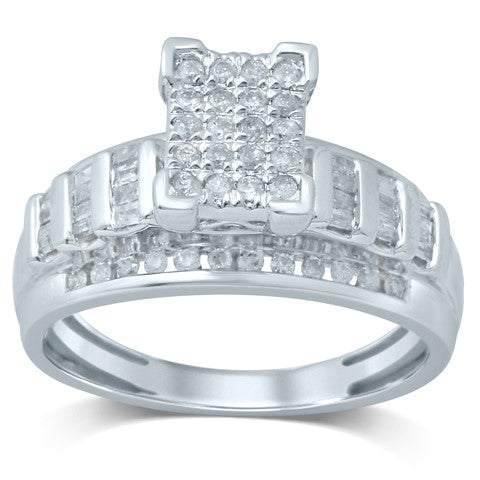 10K Yellow Or White Gold Baguette Diamond Cindrella Square Ring