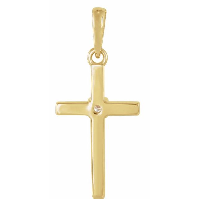 14K Yellow Gold Round 1.5Mm I1, G-H Polished .015 Ct Natural Diamond Cross Pendant