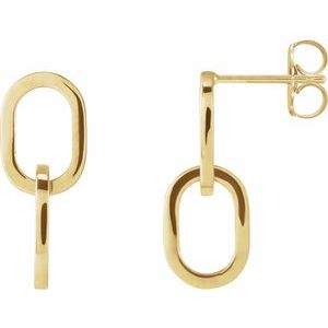 14K Yellow Gold 18.5 X 7.37 Mm Pair Friction Backs Polished Interlocking Oval Earrings