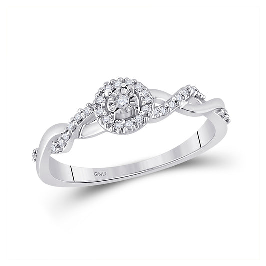 10K White Gold Womens Round Diamond Solitaire Twist Woven Promise Ring 1/6 Cttw, Womens Size: 5-10