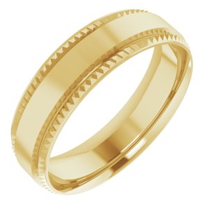 14K Yellow Gold 6 Mm Polished Textured Edge Wedding Band Size 10