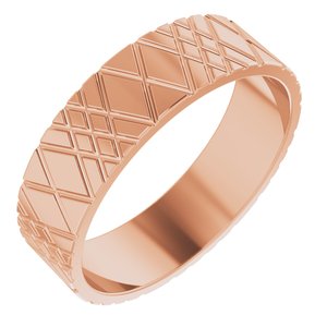 14K Rose Gold 6 Mm Polished Patterned Wedding Band Size 12