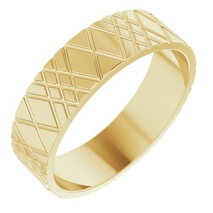 14K Yellow Gold 6 Mm Polished Patterned Wedding Band Size 10