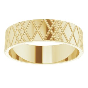 14K Yellow Gold 6 Mm Polished Patterned Wedding Band Size 10