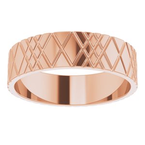 14K Rose Gold 6 Mm Polished Patterned Wedding Band Size 12