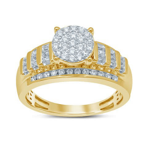 10K Yellow Gold 0.46-0.54 Cttw Diamond Cindrella Round Ring