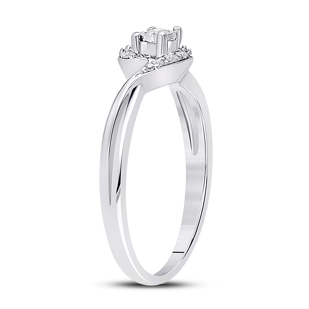 10K White Gold Womens Round Diamond Solitaire Promise Ring 1/10 Cttw, Womens Size: 5-10
