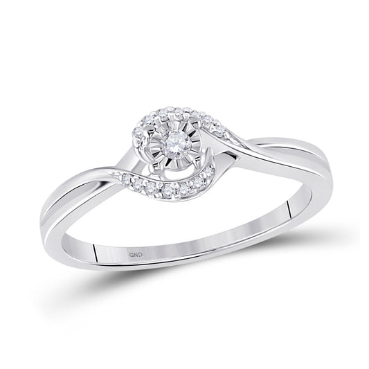 10K White Gold Womens Round Diamond Solitaire Promise Ring 1/10 Cttw, Womens Size: 5-10