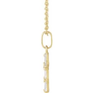 14K Yellow Gold Tapered Baguette 3 X 1.5 Mm  Cz Youth Cross Necklace, Length: 15 In