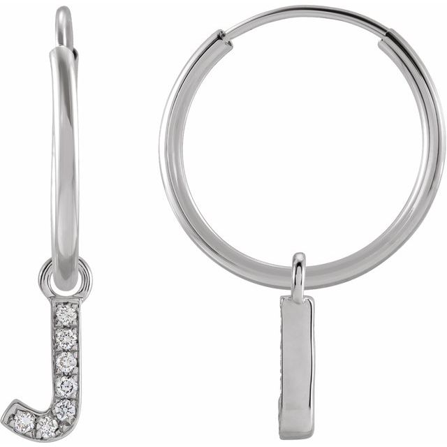 14K Yellow Or White Gold Round Hinged Polished Natural Diamond Initial C Hoop Earring