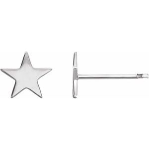14K White Gold 6.2 Mm Each Friction Backs Sold Separately .37 In Polished Star Earring