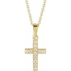 14K Yellow Gold Round 1.2 Mm  Cz Youth Cross Necklace, Length: 15 In