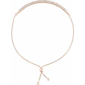 14K Rose Gold   Lab-Grown Diamond Round 2 Mm 9 1/2 In Si1-Si2, G-H Polished 1 Ctw Lab-Grown Diamond Bolo Bracelet