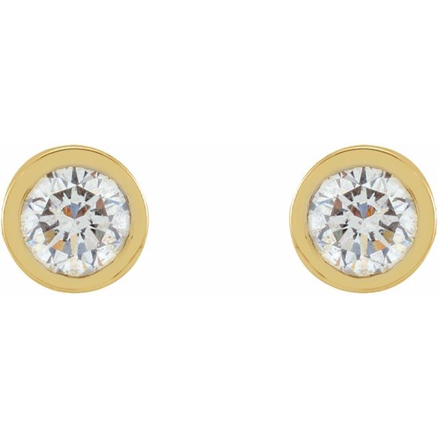 14K Yellow Or White Or Rose Gold Or Platinum Pair Friction Polished Natural Micro Bezel-Set Earrings
