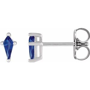 14K White Gold Shield 5 X 2.25 Mm Lab-Grown Blue Sapphire Basket Earrings