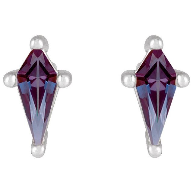 14K Yellow Or White Gold Shield Friction Back Polished Lab-Grown Gemstone Basket Earrings