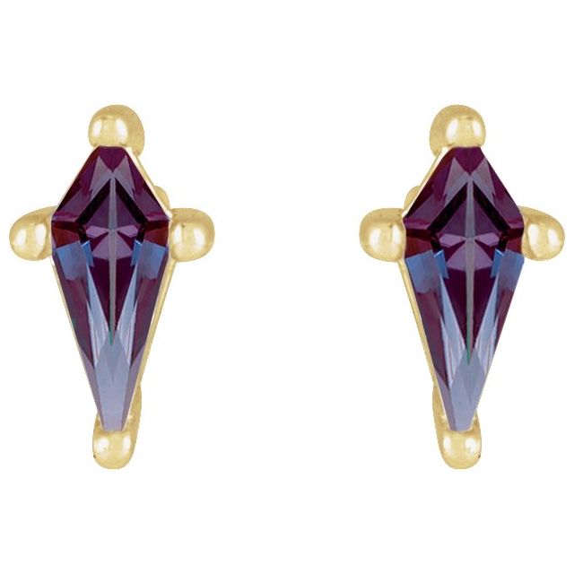14K Yellow Or White Gold Shield Friction Back Polished Lab-Grown Gemstone Basket Earrings