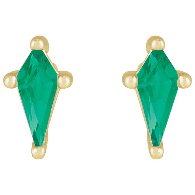 14K Yellow Or White Gold Shield Friction Back Polished Lab-Grown Gemstone Basket Earrings