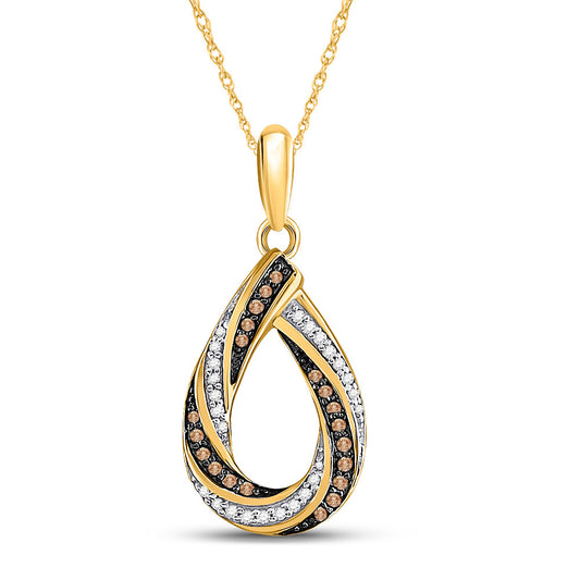 10K Yellow Gold Womens Round Brown Diamond Teardrop Stripe Pendant 1/4 Cttw, Length: 0.73 In, Width: 0.49 In