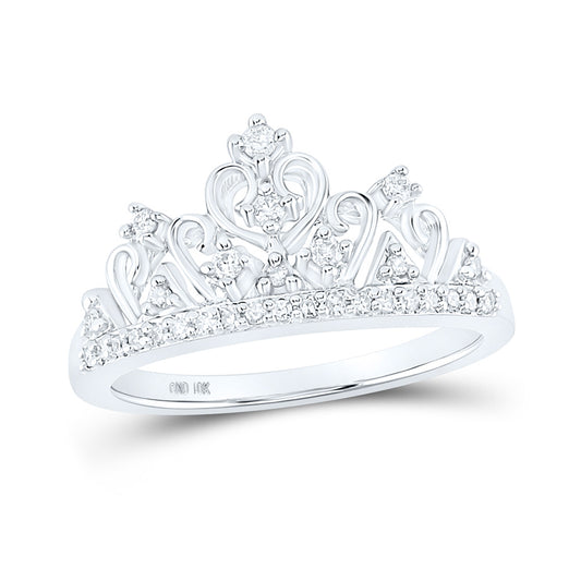 10k White Gold Round Diamond Womens Womens Crown Tiara Cocktail Band 1/5 Cttw, Womens Size: 5-10