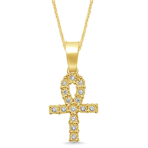 10K Yellow Gold 0.10- 0.12 Cttw Diamond Ankh Charm