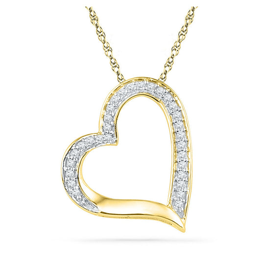 10K Yellow Gold Womens Round Diamond Heart Outline Pendant 1/8 Cttw, Width: 0.47 In