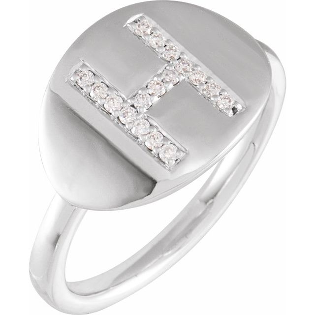 14K Yellow Or White Gold Round I1, H+ Polished Natural Diamond Initial A Signet Ring