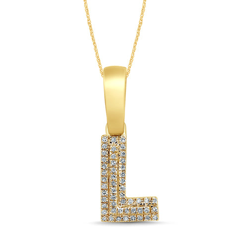 10K Yellow Gold 0.08- 0.09 Cttw Diamond Micropave Initial "L" Charm