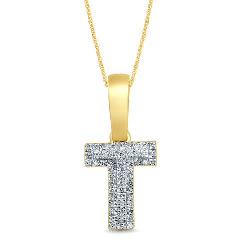 10K Yellow Gold Diamond Micropave Initial Charm