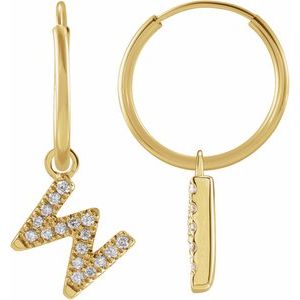 14K Yellow Gold Initial W Round .9 Mm .06 Ctw Natural Diamond Initial Hoop Earring