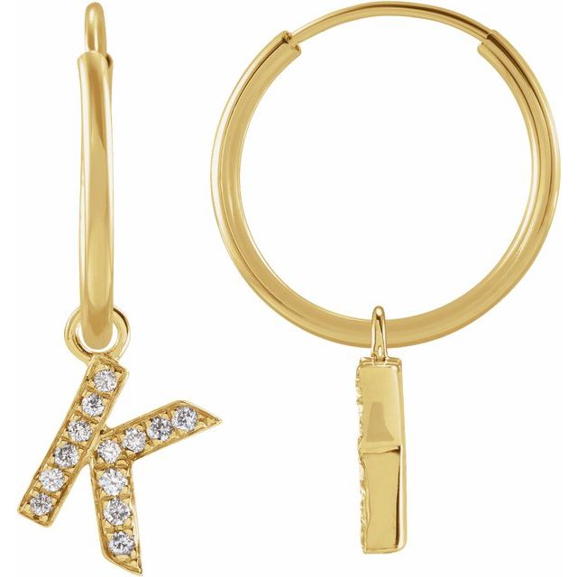 14K Yellow Or White Gold Round Hinged Polished Natural Diamond Initial C Hoop Earring
