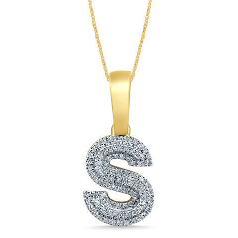 10K Yellow Gold Diamond Micropave Initial Charm