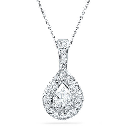 10K White Gold Womens Round Diamond Teardrop Pendant 1/3 Cttw, Width: 0.33 In