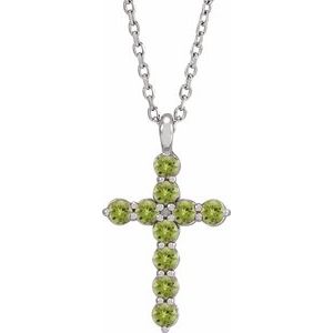 14K White Gold Round 18.4 X 10.8 Mm 2 Mm Peridot Cross 16-18 In Necklace